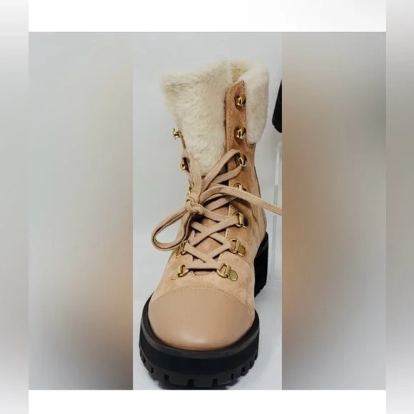 NWT Stuart Weitzman Alpine Leather & Suede Shearling Combat Boots 6.5 - Picture 2 of 9